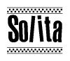 The image contains the text Solita in a bold, stylized font, with a checkered flag pattern bordering the top and bottom of the text.