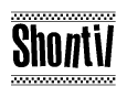 The clipart image displays the text Shontil in a bold, stylized font. It is enclosed in a rectangular border with a checkerboard pattern running below and above the text, similar to a finish line in racing. 