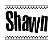 The clipart image displays the text Shawn in a bold, stylized font. It is enclosed in a rectangular border with a checkerboard pattern running below and above the text, similar to a finish line in racing. 