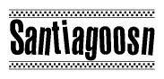 The clipart image displays the text Santiagoosn in a bold, stylized font. It is enclosed in a rectangular border with a checkerboard pattern running below and above the text, similar to a finish line in racing. 