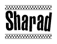 The clipart image displays the text Sharad in a bold, stylized font. It is enclosed in a rectangular border with a checkerboard pattern running below and above the text, similar to a finish line in racing. 