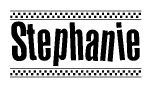 The clipart image displays the text Stephanie in a bold, stylized font. It is enclosed in a rectangular border with a checkerboard pattern running below and above the text, similar to a finish line in racing. 