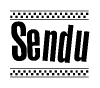 The clipart image displays the text Sendu in a bold, stylized font. It is enclosed in a rectangular border with a checkerboard pattern running below and above the text, similar to a finish line in racing. 