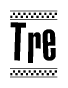 The clipart image displays the text Tre in a bold, stylized font. It is enclosed in a rectangular border with a checkerboard pattern running below and above the text, similar to a finish line in racing. 