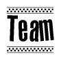 The image contains the text Team in a bold, stylized font, with a checkered flag pattern bordering the top and bottom of the text.