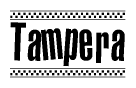 The clipart image displays the text Tampera in a bold, stylized font. It is enclosed in a rectangular border with a checkerboard pattern running below and above the text, similar to a finish line in racing. 