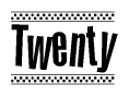 The clipart image displays the text Twenty in a bold, stylized font. It is enclosed in a rectangular border with a checkerboard pattern running below and above the text, similar to a finish line in racing. 