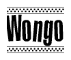 The clipart image displays the text Wongo in a bold, stylized font. It is enclosed in a rectangular border with a checkerboard pattern running below and above the text, similar to a finish line in racing. 