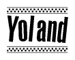 The clipart image displays the text Yoland in a bold, stylized font. It is enclosed in a rectangular border with a checkerboard pattern running below and above the text, similar to a finish line in racing. 