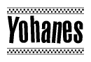 The clipart image displays the text Yohanes in a bold, stylized font. It is enclosed in a rectangular border with a checkerboard pattern running below and above the text, similar to a finish line in racing. 