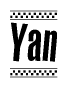 The clipart image displays the text Yan in a bold, stylized font. It is enclosed in a rectangular border with a checkerboard pattern running below and above the text, similar to a finish line in racing. 