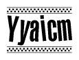 The image contains the text Yyaicm in a bold, stylized font, with a checkered flag pattern bordering the top and bottom of the text.
