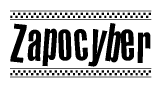 The image contains the text Zapocyber in a bold, stylized font, with a checkered flag pattern bordering the top and bottom of the text.