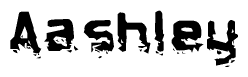 This nametag says Aashley, and has a static looking effect at the bottom of the words. The words are in a stylized font.