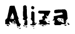 The image contains the word Aliza in a stylized font with a static looking effect at the bottom of the words