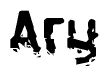This nametag says Ary, and has a static looking effect at the bottom of the words. The words are in a stylized font.