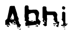 This nametag says Abhi, and has a static looking effect at the bottom of the words. The words are in a stylized font.