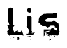 This nametag says Lis, and has a static looking effect at the bottom of the words. The words are in a stylized font.
