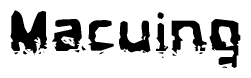 The image contains the word Macuing in a stylized font with a static looking effect at the bottom of the words