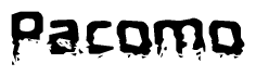The image contains the word Pacomo in a stylized font with a static looking effect at the bottom of the words