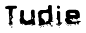 The image contains the word Tudie in a stylized font with a static looking effect at the bottom of the words