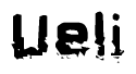 This nametag says Ueli, and has a static looking effect at the bottom of the words. The words are in a stylized font.