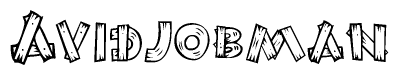 The clipart image shows the name Avidjobman stylized to look as if it has been constructed out of wooden planks or logs. Each letter is designed to resemble pieces of wood.