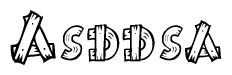 The clipart image shows the name Asddsa stylized to look as if it has been constructed out of wooden planks or logs. Each letter is designed to resemble pieces of wood.