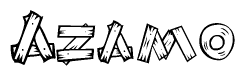 The clipart image shows the name Azamo stylized to look as if it has been constructed out of wooden planks or logs. Each letter is designed to resemble pieces of wood.