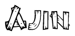 The clipart image shows the name Ajin stylized to look like it is constructed out of separate wooden planks or boards, with each letter having wood grain and plank-like details.
