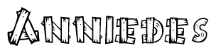 The clipart image shows the name Anniedes stylized to look like it is constructed out of separate wooden planks or boards, with each letter having wood grain and plank-like details.