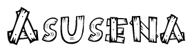 The image contains the name Asusena written in a decorative, stylized font with a hand-drawn appearance. The lines are made up of what appears to be planks of wood, which are nailed together