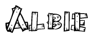 The clipart image shows the name Albie stylized to look as if it has been constructed out of wooden planks or logs. Each letter is designed to resemble pieces of wood.
