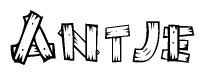 The image contains the name Antje written in a decorative, stylized font with a hand-drawn appearance. The lines are made up of what appears to be planks of wood, which are nailed together