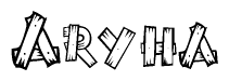 The image contains the name Aryha written in a decorative, stylized font with a hand-drawn appearance. The lines are made up of what appears to be planks of wood, which are nailed together