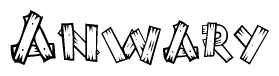 The clipart image shows the name Anwary stylized to look as if it has been constructed out of wooden planks or logs. Each letter is designed to resemble pieces of wood.