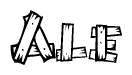 The clipart image shows the name Ale stylized to look like it is constructed out of separate wooden planks or boards, with each letter having wood grain and plank-like details.