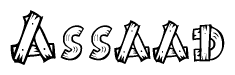 The clipart image shows the name Assaad stylized to look like it is constructed out of separate wooden planks or boards, with each letter having wood grain and plank-like details.