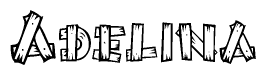 The image contains the name Adelina written in a decorative, stylized font with a hand-drawn appearance. The lines are made up of what appears to be planks of wood, which are nailed together