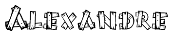 The clipart image shows the name Alexandre stylized to look as if it has been constructed out of wooden planks or logs. Each letter is designed to resemble pieces of wood.