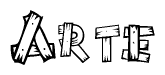 The image contains the name Arte written in a decorative, stylized font with a hand-drawn appearance. The lines are made up of what appears to be planks of wood, which are nailed together