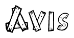 The image contains the name Avis written in a decorative, stylized font with a hand-drawn appearance. The lines are made up of what appears to be planks of wood, which are nailed together