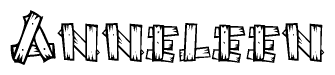 The image contains the name Anneleen written in a decorative, stylized font with a hand-drawn appearance. The lines are made up of what appears to be planks of wood, which are nailed together