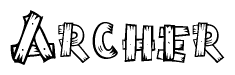 The clipart image shows the name Archer stylized to look as if it has been constructed out of wooden planks or logs. Each letter is designed to resemble pieces of wood.