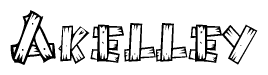 The clipart image shows the name Akelley stylized to look like it is constructed out of separate wooden planks or boards, with each letter having wood grain and plank-like details.