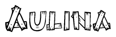 The clipart image shows the name Aulina stylized to look as if it has been constructed out of wooden planks or logs. Each letter is designed to resemble pieces of wood.