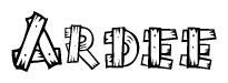 The clipart image shows the name Ardee stylized to look as if it has been constructed out of wooden planks or logs. Each letter is designed to resemble pieces of wood.