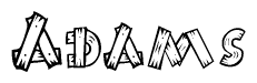 The clipart image shows the name Adams stylized to look as if it has been constructed out of wooden planks or logs. Each letter is designed to resemble pieces of wood.