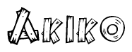 The clipart image shows the name Akiko stylized to look as if it has been constructed out of wooden planks or logs. Each letter is designed to resemble pieces of wood.