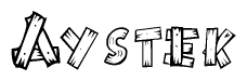The clipart image shows the name Aystek stylized to look as if it has been constructed out of wooden planks or logs. Each letter is designed to resemble pieces of wood.